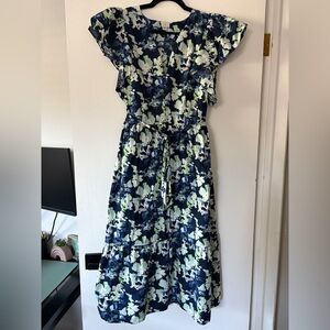 A‎ New Day Women's Flutter Short Sleeve Poplin Tiered Midi Dress Navy Floral XXL